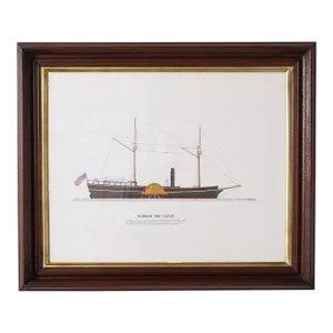 Marine Painting on Paper of a Great Lakes Steamship