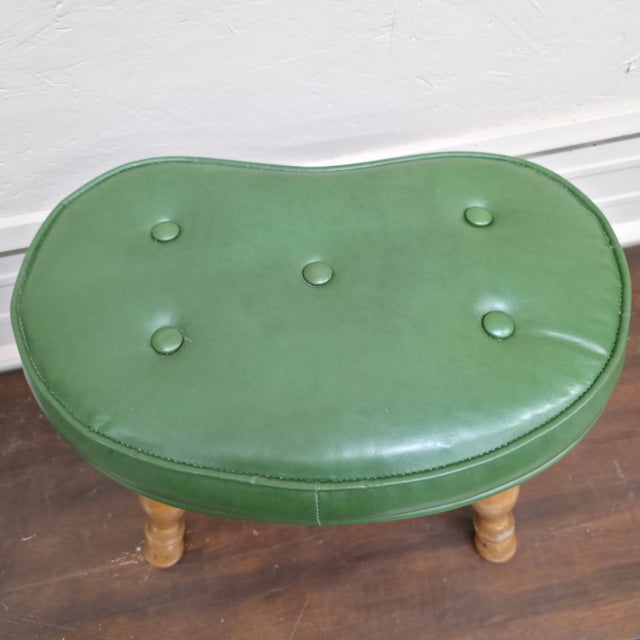 Green Mid-Century Green Vinyl Kidney-Shaped Footstool Ottoman, C. 1950s–60s For Sale - Image 8 of 11