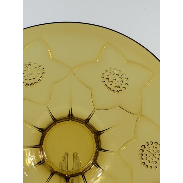 Large Art Deco Revival Amber Glass Floral Centerpiece Bowl, 1960s For Sale - Image 11 of 14