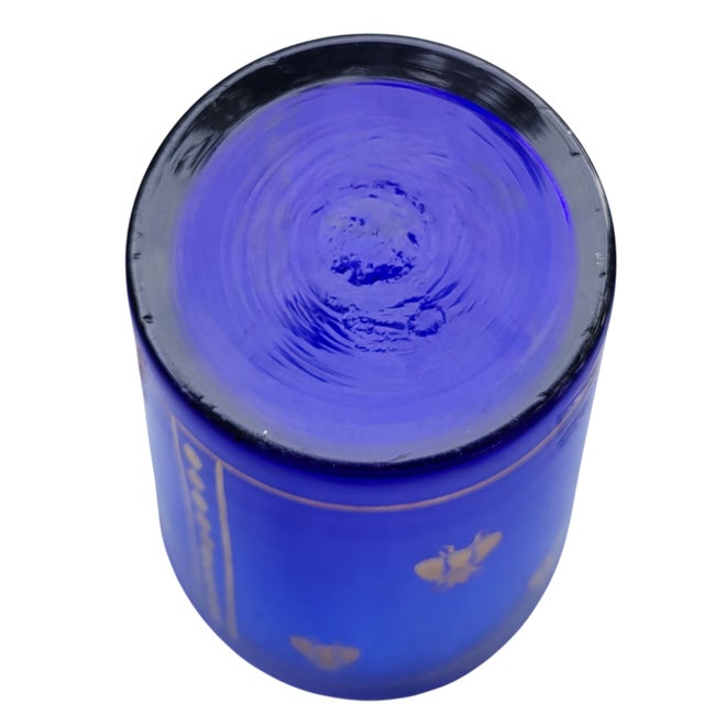 Vintage Boho Mid Century Hand Blown Cobalt Blue Glass Vase With Gold Honey Bee Accents For Sale - Image 15 of 18