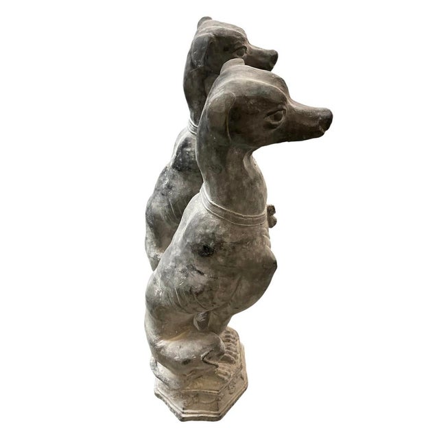 Pair of Mid-Century Hollywood Regency Cast Iron Seated Sighthound Statues For Sale - Image 4 of 12