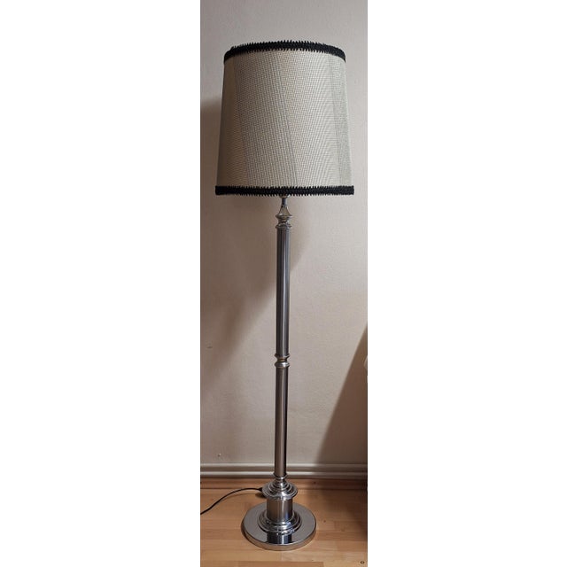 Vintage Floor Lamp with Chrome-Plated Metal Base and Fabric Shade by Lamplove, 1970s, in Very Good conditions. Designed...