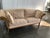 Almond Upholstered Sofa With Carved Wood Frame and Scrolled Arms For Sale - Image 8 of 12
