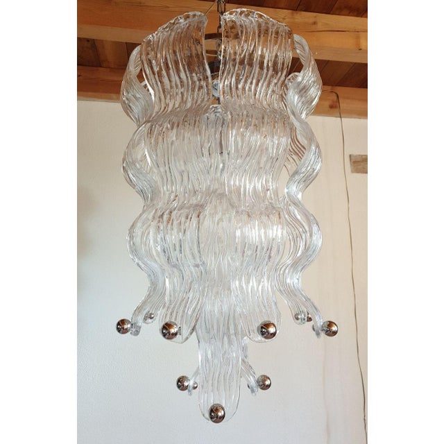 Transparent 1970s Murano Glass and Chrome Chandelier-Italy For Sale - Image 8 of 15