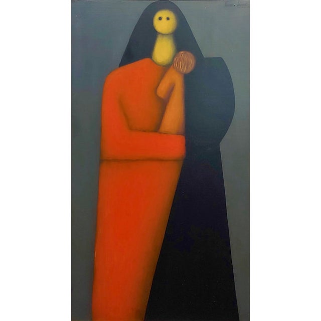 Contemporary Jesus Leuus 1965 Minimalist Mother in Red - Oil Painting For Sale - Image 3 of 10