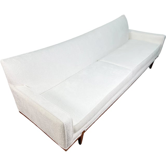 White Mid Century Tuxedo Sofa in White Boucle For Sale - Image 8 of 9