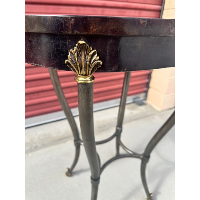 Metal Ethan Allen Regency Style Faux Tessellated Horn Accent Table For Sale - Image 7 of 9