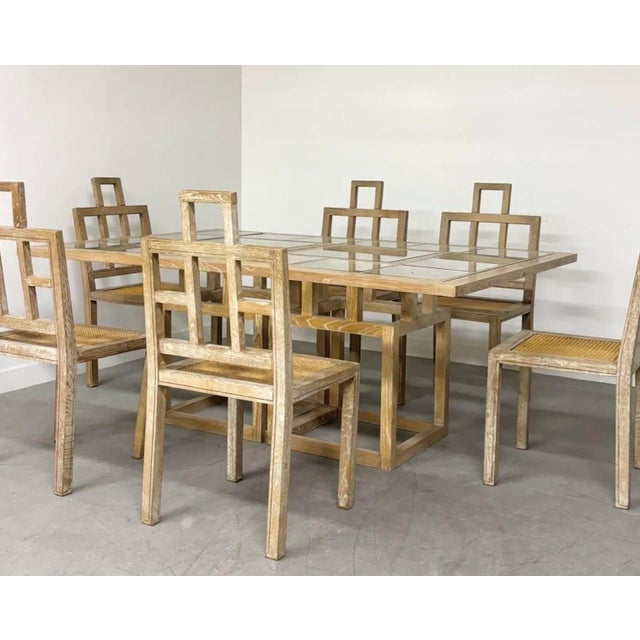 Postmodern Vintage Chairs and Dining Table in Limed Oak by Jean Michel Wilmotte, 1970s, Set of 7 For Sale - Image 3 of 10