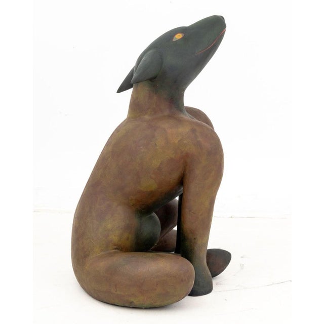 Late 20th Century Folk Art Seated Dog Polychrome Painted Sculpture For Sale - Image 5 of 8