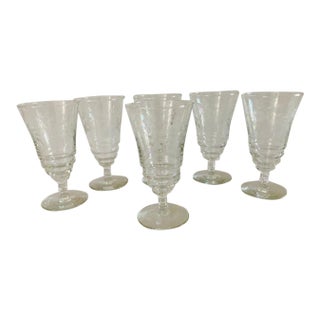 Vintage Libbey Glass Rock Sharpe Roselle Pattern Water Goblets S/6 For Sale