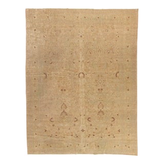Antique Circa 1920 Tan Meshad Hand Knotted Rug 9'11 X 13'2 For Sale