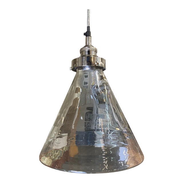 Industrial Silver Brushed Clear Glass Ceiling Pendant Light For Sale