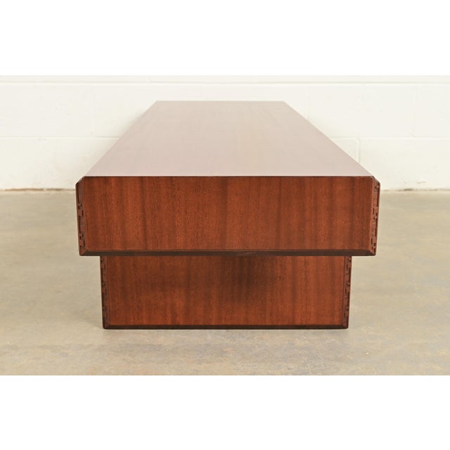 Brown Frank Lloyd Wright Taliesin Carved Mahogany Coffee Table or Bench, Newly Restored For Sale - Image 8 of 11