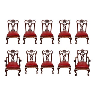 Set of Eight English Carved Mahogany George III Style Dining Chairs For Sale