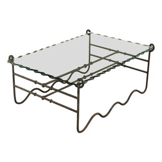 Modernist Glass Top Wrought Iron Coffee Table For Sale