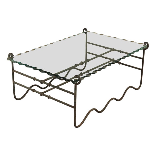 Modernist Glass Top Wrought Iron Coffee Table For Sale