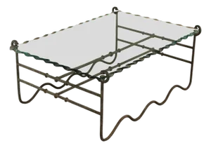 Modernist Glass Top Wrought Iron Coffee Table