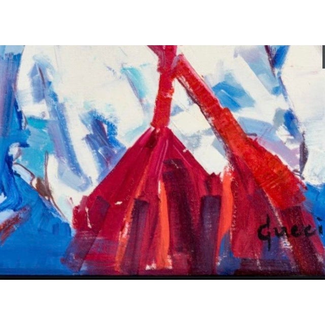 Expressive contemporary oil painting by Brazilian-American artist S. Guccione, depicting a young child in red suspenders...