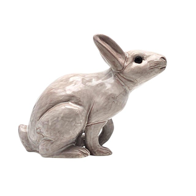 Contemporary VTG Studio Pottery Rabbit Sculpture White Glaze Glass EyesTerracotta 9" For Sale - Image 3 of 13