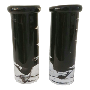 Vintage Kosta Boda Sweden Black Swirl Crystal Candle Holders, a Pair