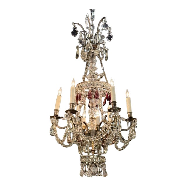 Late 19th C. French Silvered Bronze and Crystal Chandelier With Amethyst For Sale
