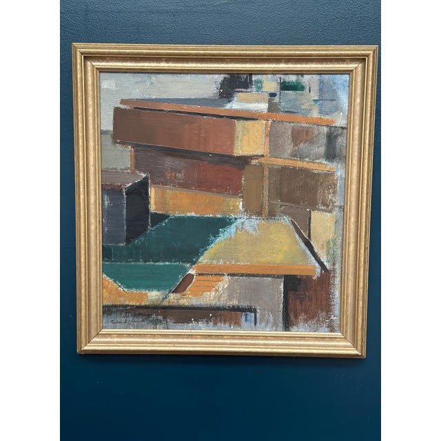 Gustav Adolf Johansson, Cubist Rooftops, 1950s, Oil on Canvas, Framed For Sale - Image 11 of 18