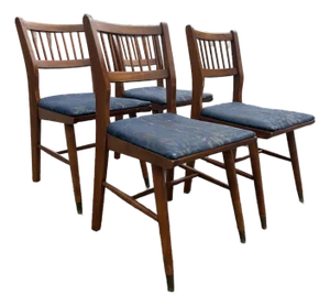 Set of 4 Mid-Century Modern Craddock Dining Chairs – Solid Walnut Spindle Back With Brass Ferrules – 1950s–1960s Retro Design