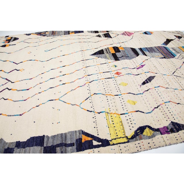 Early 21st Century Ivory Moroccan Berber Style Handmade Abstract Wool Rug For Sale - Image 5 of 12