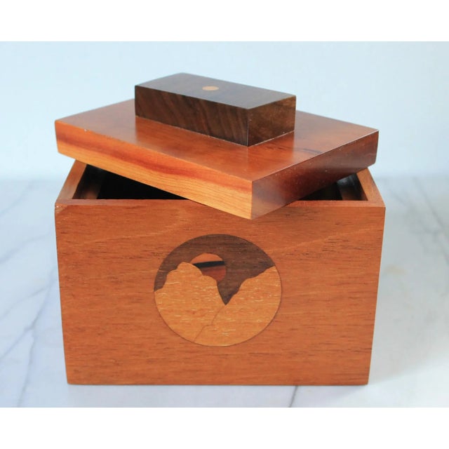 Vintage Wood Inlay Sunrise Keepsake Lidded Trinket Box For Sale - Image 11 of 14