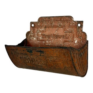 Antique Art Deco Red Tin Hanging Barbers Comb Case Holder For Sale