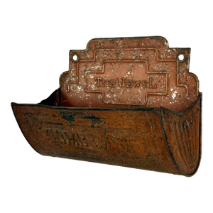 Antique Art Deco Red Tin Hanging Barbers Comb Case Holder