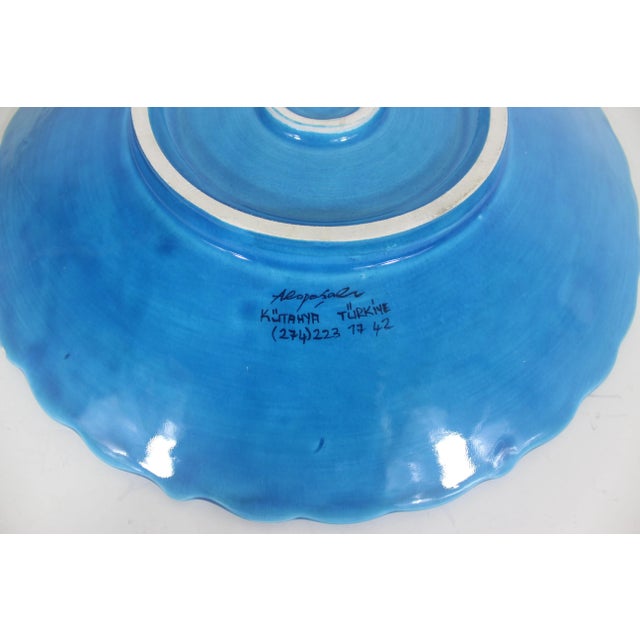 Ceramic Vintage Turkish Ceramic Wall Plate, Signed by Artist, Hand Painted Boho Decor, Styling Pomegranate Floral Deep Blue Teal Black For Sale - Image 7 of 10