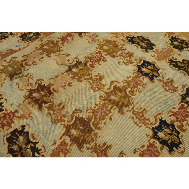 1890s Camel Floral Antique European English Needlepoint Rug 4'8" X 5'6" Woven Wool Carpet For Sale - Image 4 of 9