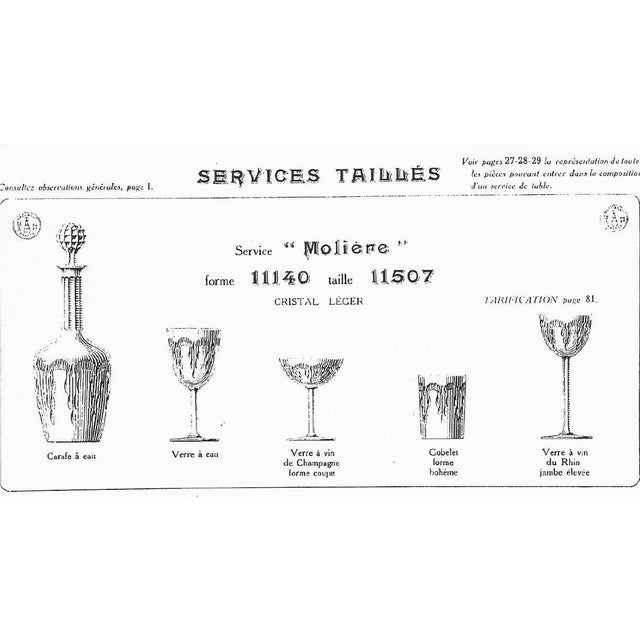Crystal Water Glasses with Molière Pattern from Baccarat, 1920s, Set of 6 For Sale - Image 6 of 7