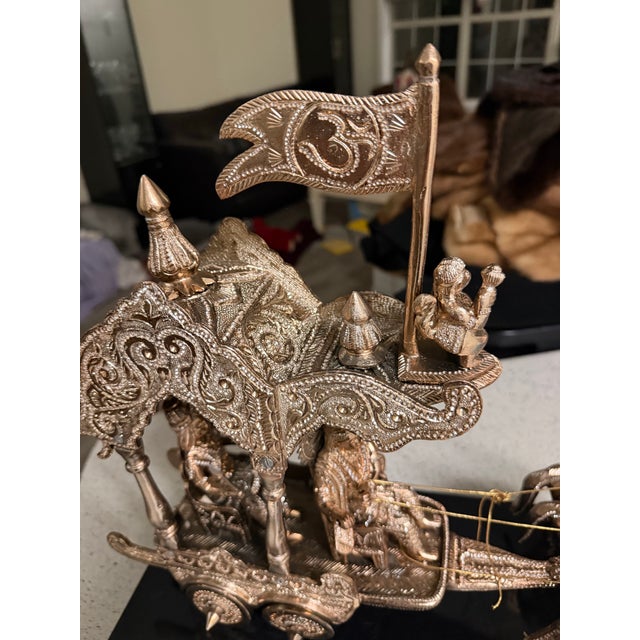 1960s 1960s Mahabharata Chariot Metal Statue Lord Krishna Arjun Rath Handmade Sculpture 18” For Sale - Image 5 of 11