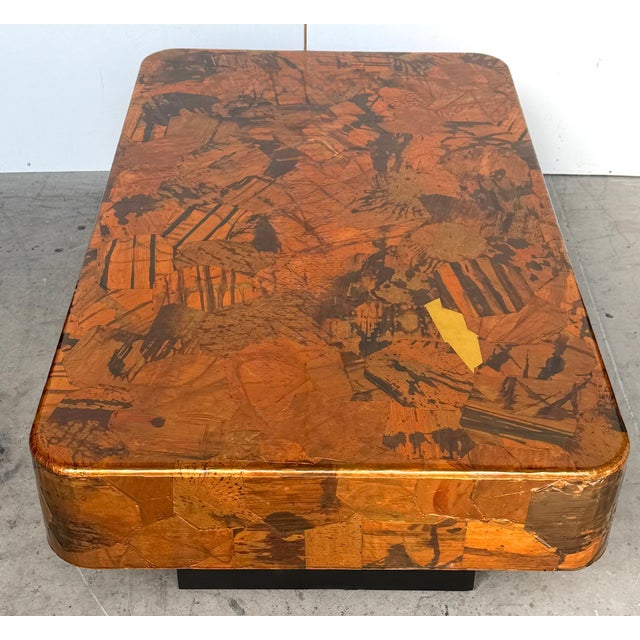 1970s Organic Modern Copper & Brass Inlaid Coffee Table on Ebonized Base For Sale - Image 11 of 13