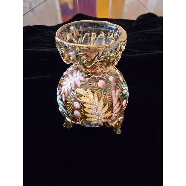 Paint Antique Moser Bohemian Glass Gold Enamel Bug Vase For Sale - Image 7 of 9