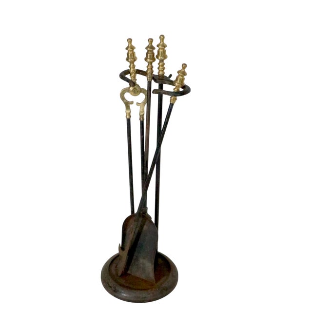 American Late 20th Century 4-Piece Brass and Iron Fireplace Tool Set by Rostrand For Sale - Image 3 of 12