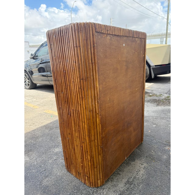 Wood 1970's Waterfall Rattan Tall 5 Drawer Chest Manner of Gabriela Crespi For Sale - Image 7 of 13