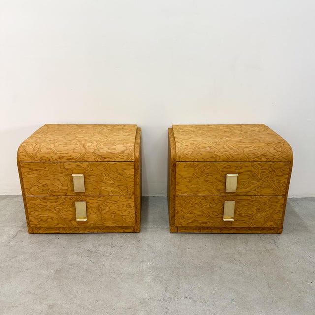 Gabriella Crespi Pair Vintage 1970s Mid-Century Modern Nightstands With Solid Brass Pulls For Sale - Image 4 of 14