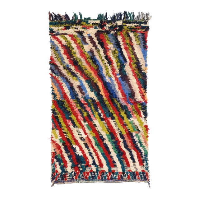 Colorful Vintage Moroccan Rag Rug, 3'7 X 5'11 For Sale