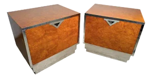 Mid 20th Century Vintage Burl and Metal Nightstands - a Pair