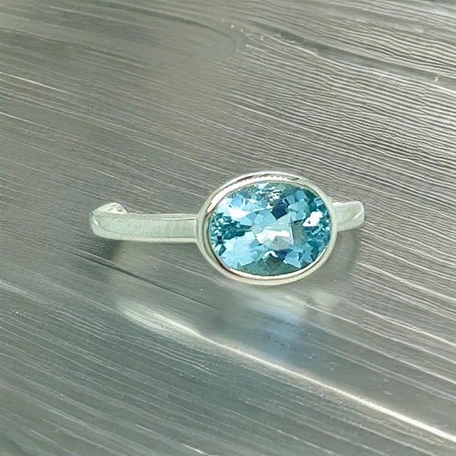 Natural Aquamarine Ring 6.5 14k W Gold 1.64 TCW Certified For Sale - Image 10 of 14