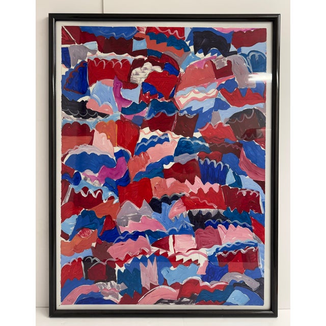 Helmut Dittmann, Abstract Composition in Red and Blue, 1980s, Paint on Paper For Sale - Image 6 of 6