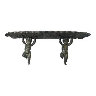 Vintage Virginia Metalcrafters Bronze Two Putti Cherub Wall Shelf For Sale