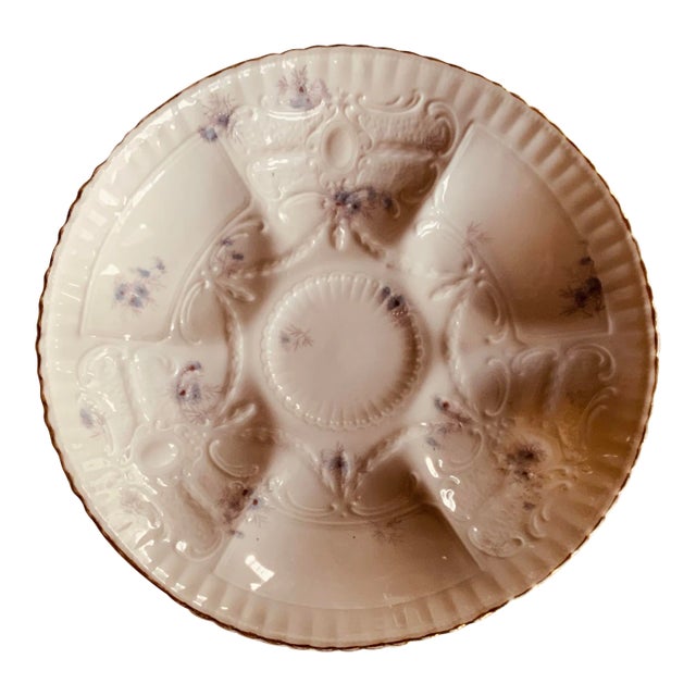 Handpainted French Porcelain Oyster Plate - 19th Century Elegance For Sale