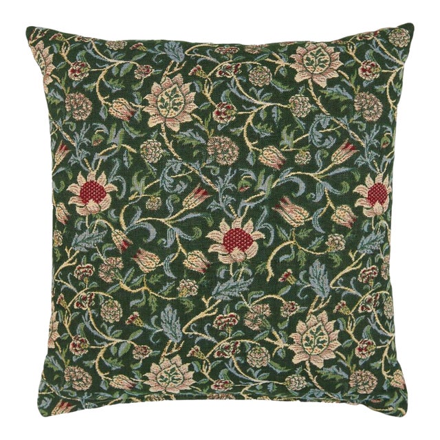 Evenlode Green Tapestry Cushion With Feather Filler - 46 X 46cm For Sale