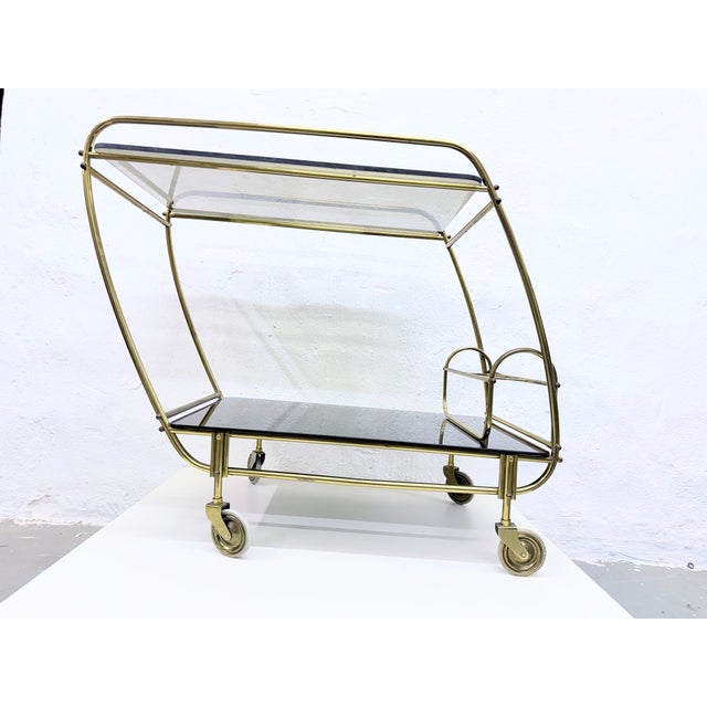1950s Streamline Bar Trolley in Brass and Glass, 1950s For Sale - Image 5 of 18