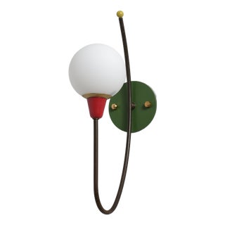 Italian Wall Sconce in Brass, Multicolor Metal and Opaline Glass, 1950s For Sale