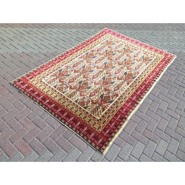 Mid 20th Century Mid 20th Century Vintage Turkish Wool Carpet Handmade Tribal Area Rug For Sale - Image 5 of 11